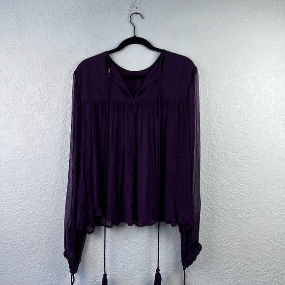 Free people retro femme purple sheer tassle boho top - Picture 9 of 13